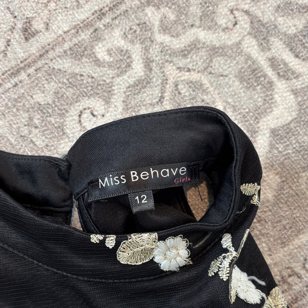 Floral Embroidered Black Kids Dress - Picture 2 of 3